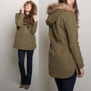 JACK by BB DAKOTA Algonaut Olive Fur Hooded Coat Sz S